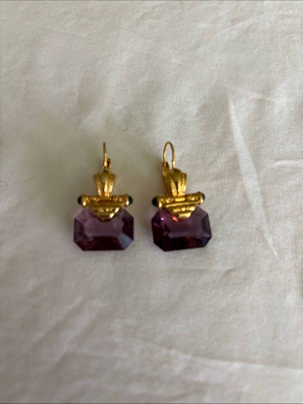 Gold-Plated Purple Crystal Drop Earrings - Picture 2 of 2